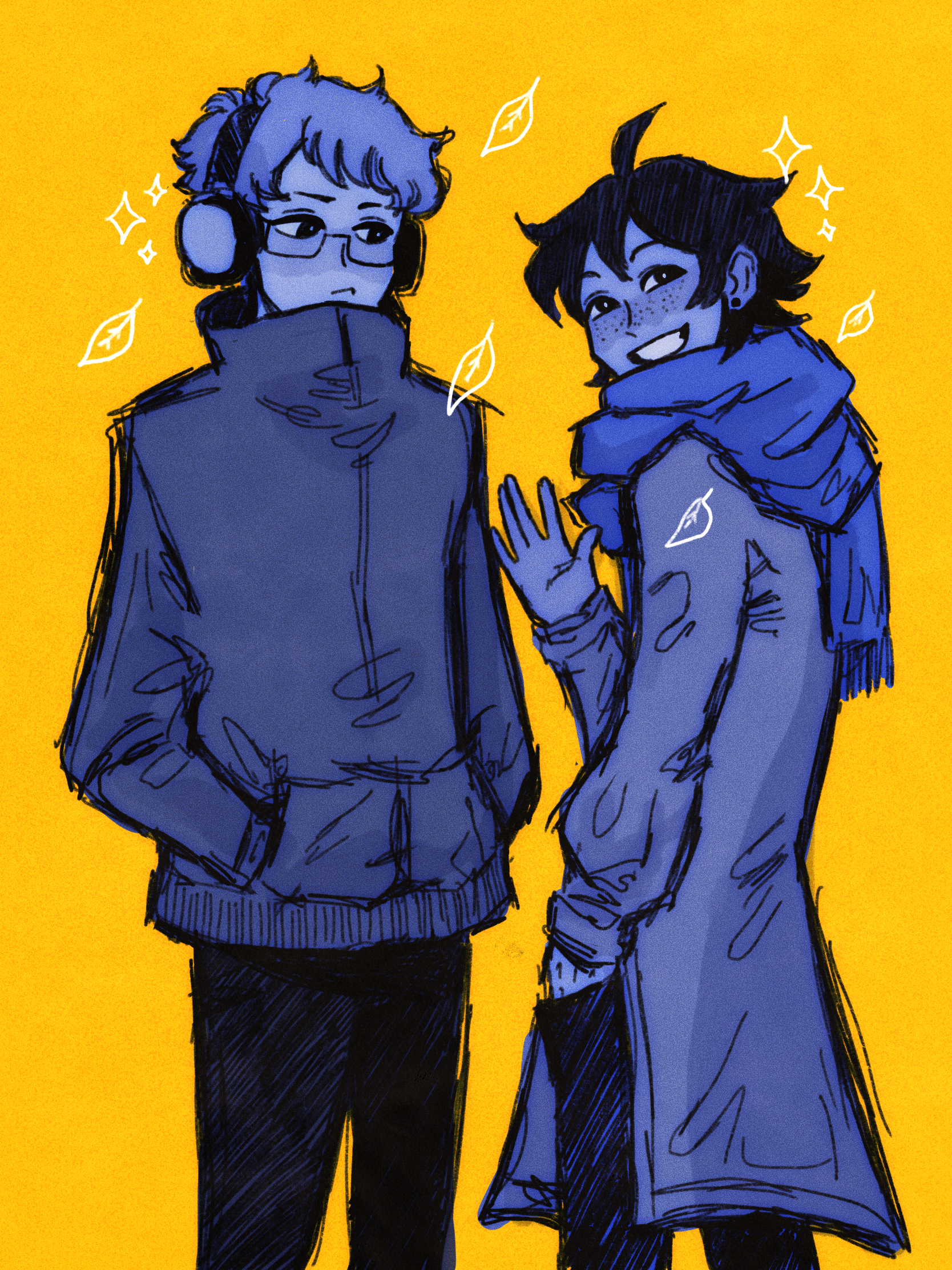 yellow and blue tsukki and yamaguchi