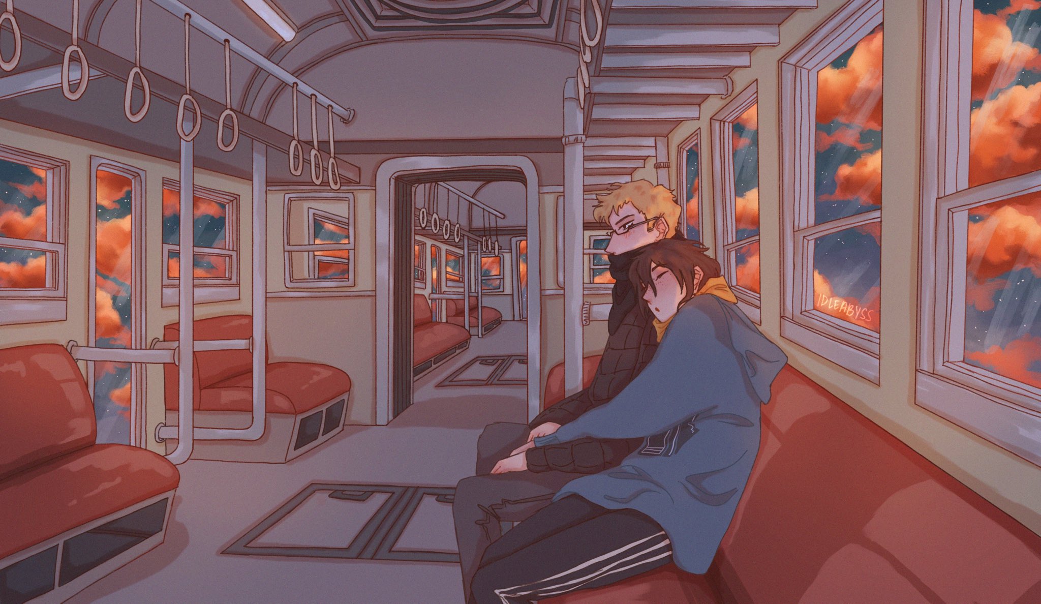 tsukki and yama on a train